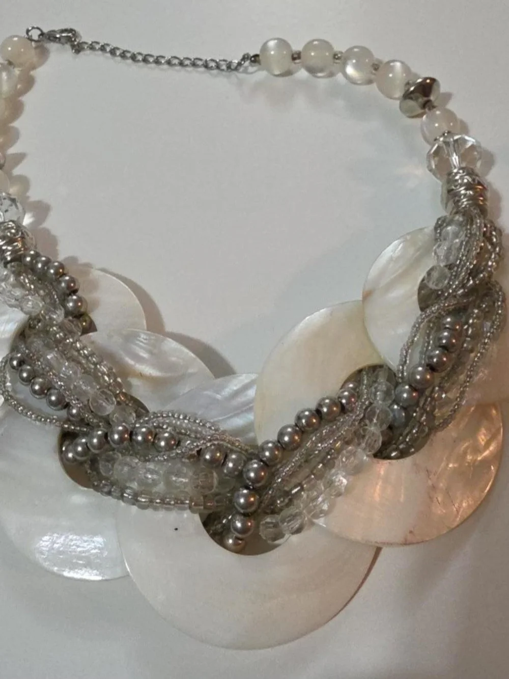 Mother of pearl shell disc Necklace multi strand Statement beaded layered chunky